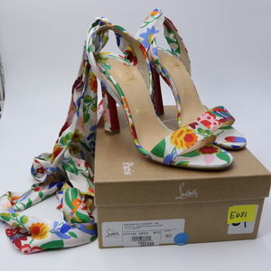 Christian Louboutin 40 Crosse Du Desert 100mm Bloomy Floral Ribbon Heels E681